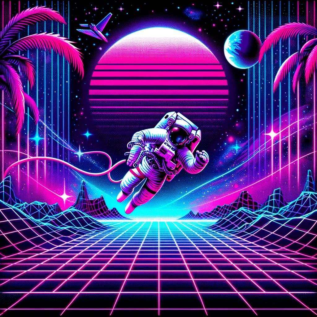 an astronaut, digital art, synthwave